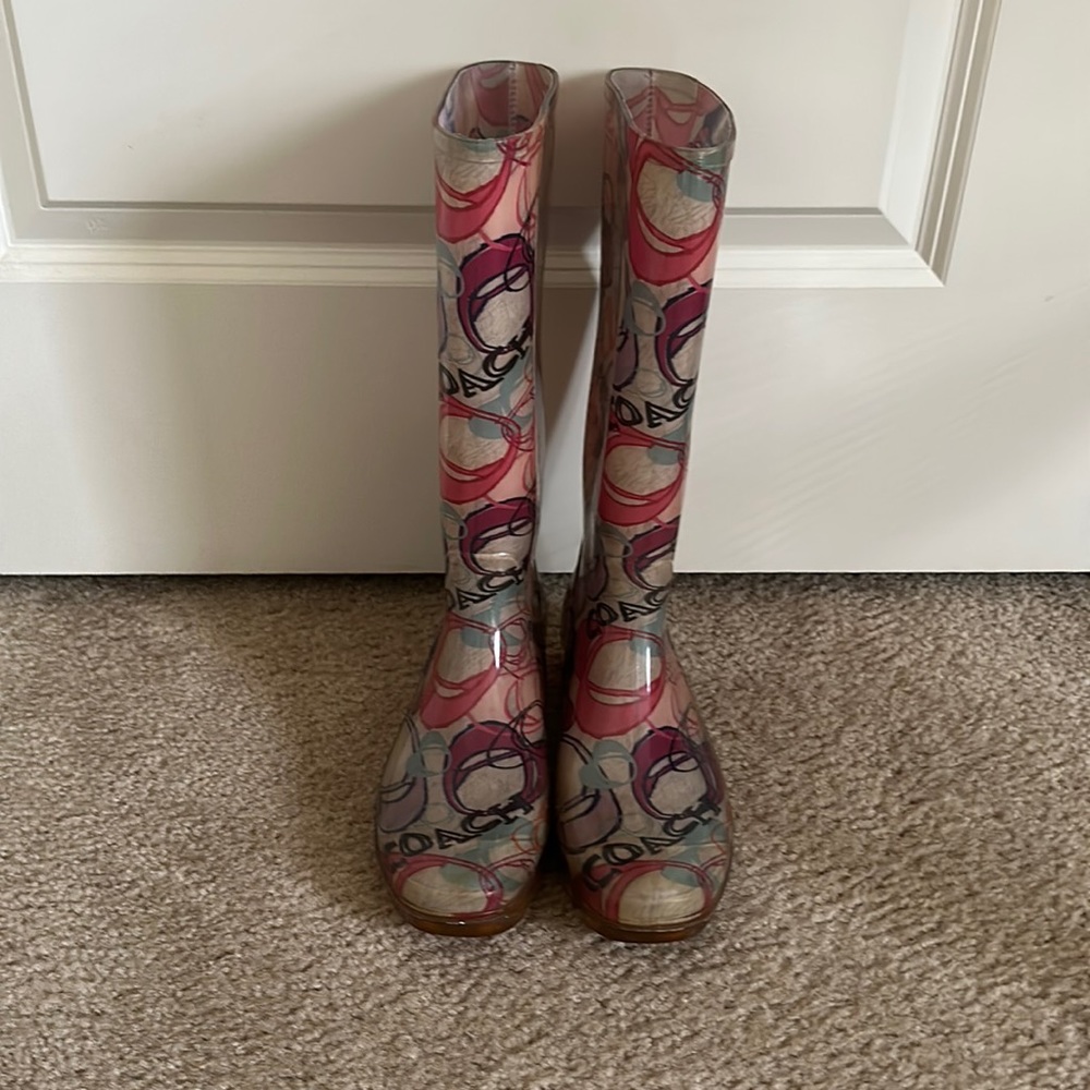 Coach Pink Multi Signature Rain Boots
